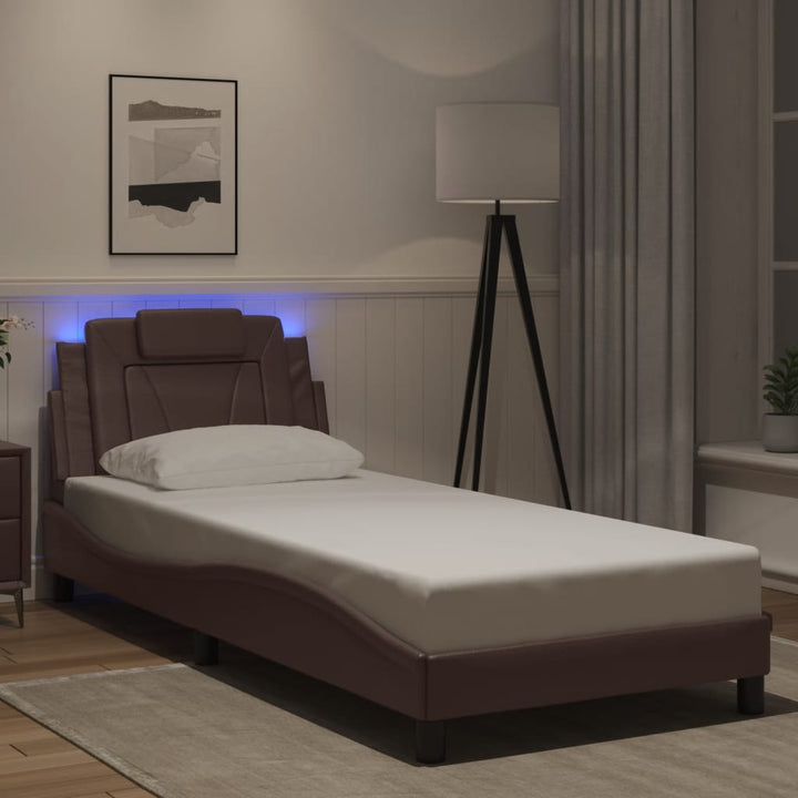 Cadru De Pat Cu Lumini Led Alb/Negru Piele Ecologică