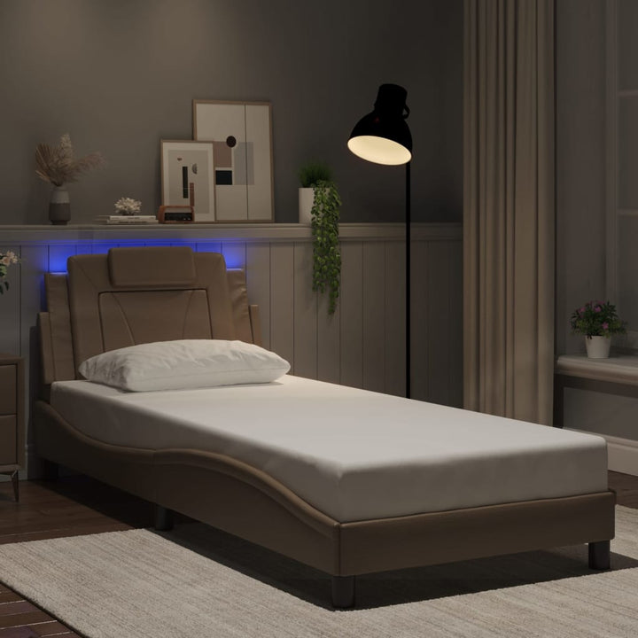 Cadru De Pat Cu Lumini Led Alb/Negru Piele Ecologică