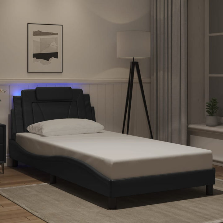 Cadru De Pat Cu Lumini Led Alb/Negru Piele Ecologică
