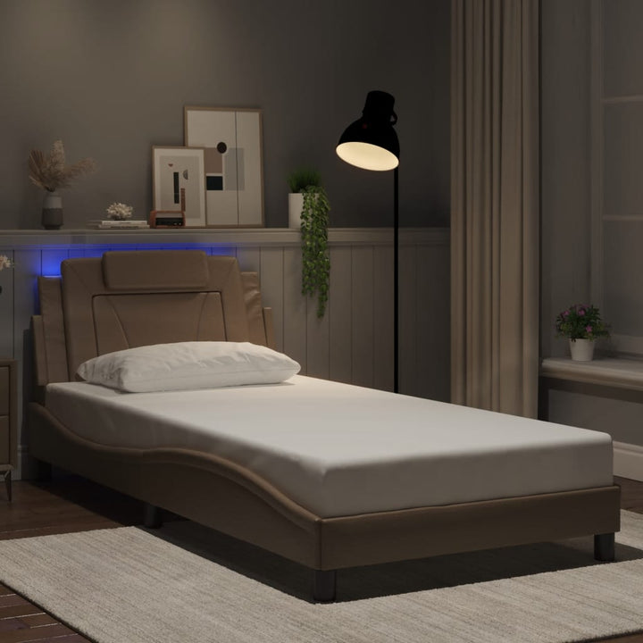 Cadru De Pat Cu Lumini Led Alb/Negru Piele Ecologică