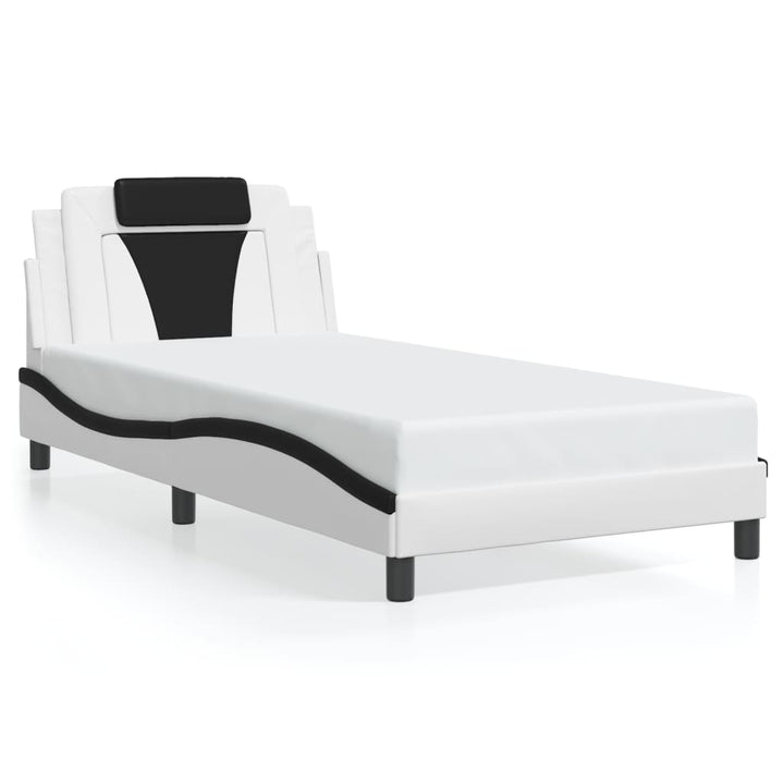 Cadru De Pat Cu Lumini Led Alb/Negru Piele Ecologică