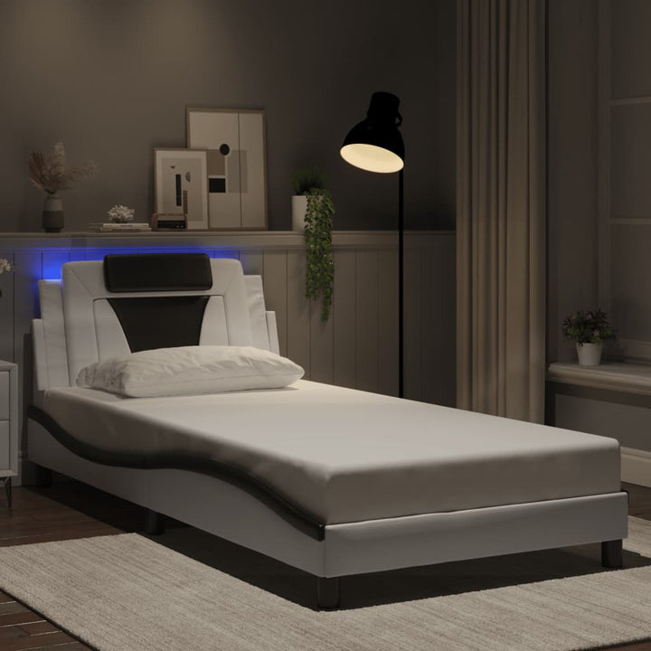 Cadru De Pat Cu Lumini Led Alb/Negru Piele Ecologică