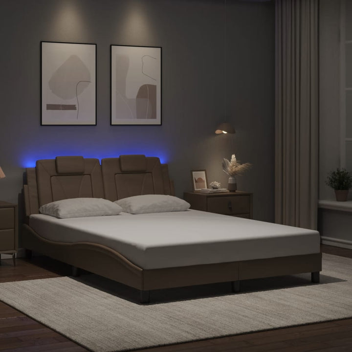 Cadru De Pat Cu Lumini Led Alb/Negru Piele Ecologică