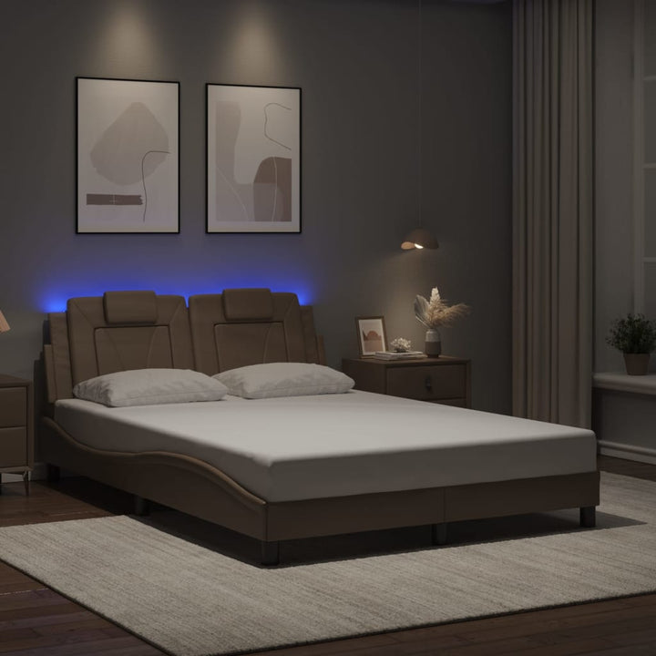 Cadru De Pat Cu Lumini Led Alb/Negru Piele Ecologică