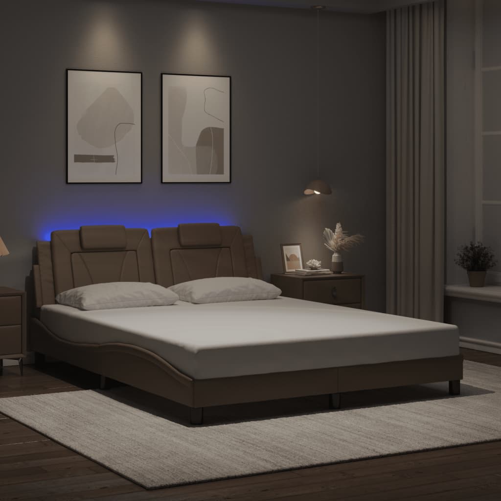 Cadru De Pat Cu Lumini Led Alb/Negru Piele Ecologică