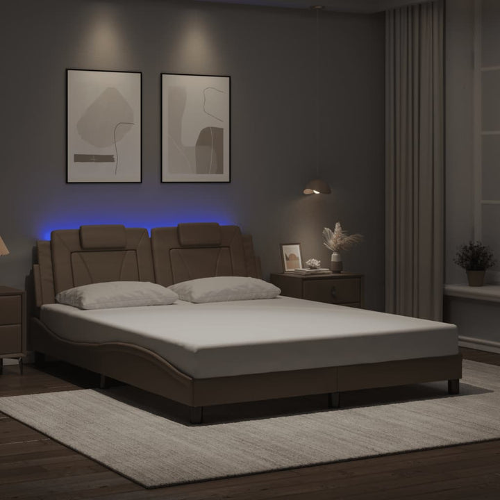 Cadru De Pat Cu Lumini Led Alb/Negru Piele Ecologică