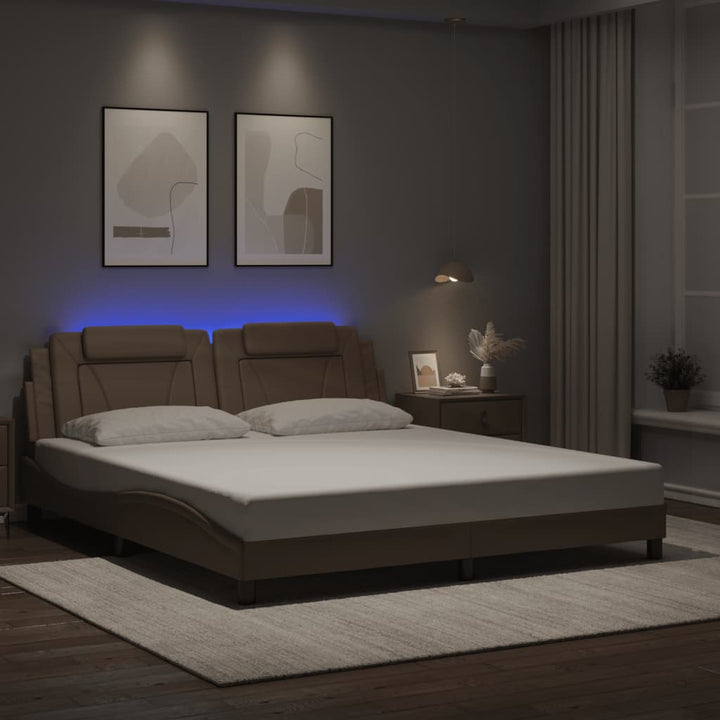 Cadru De Pat Cu Lumini Led Alb/Negru Piele Ecologică