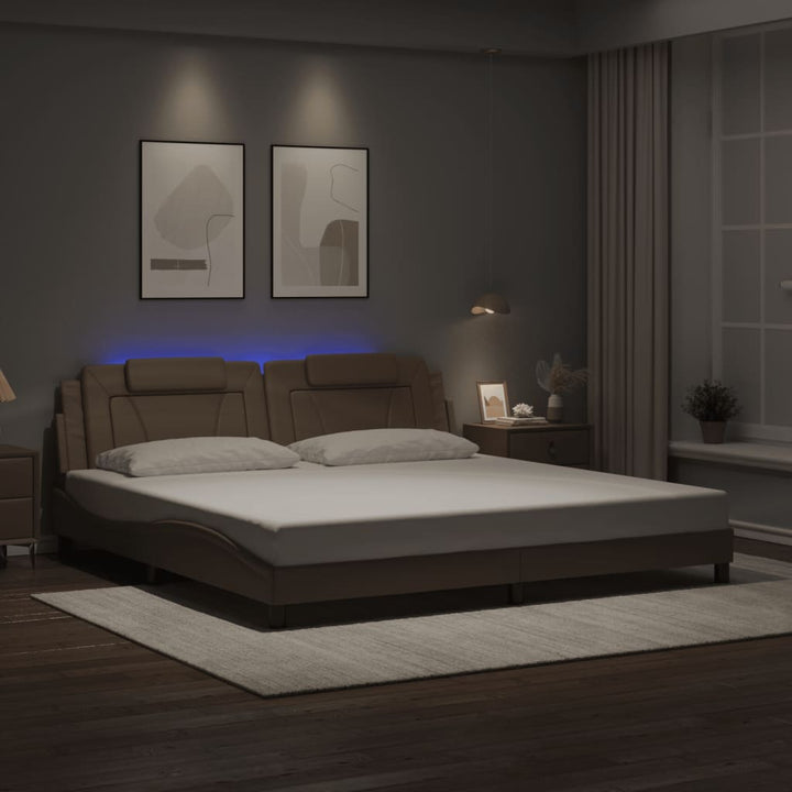 Cadru De Pat Cu Lumini Led Alb/Negru Piele Ecologică