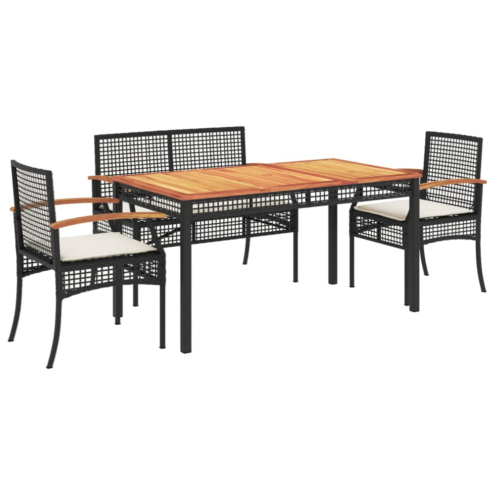 Set Mobilier De Grădină Cu Perne, 4 Piese, Negru, Poliratan