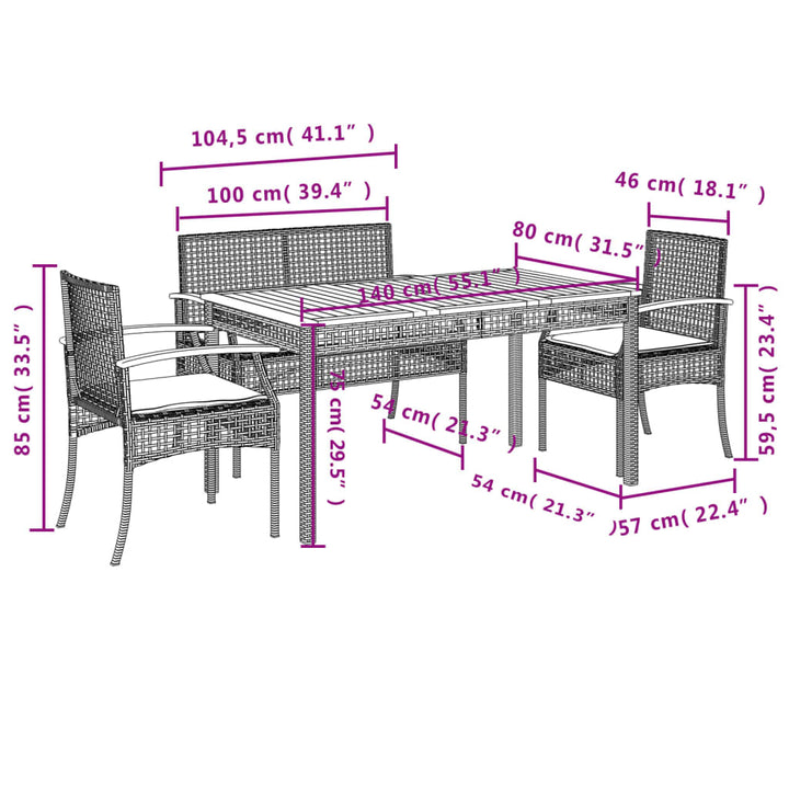 Set Mobilier De Grădină Cu Perne, 4 Piese, Negru, Poliratan