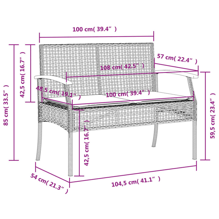 Set Mobilier De Grădină Cu Perne, 4 Piese, Negru, Poliratan