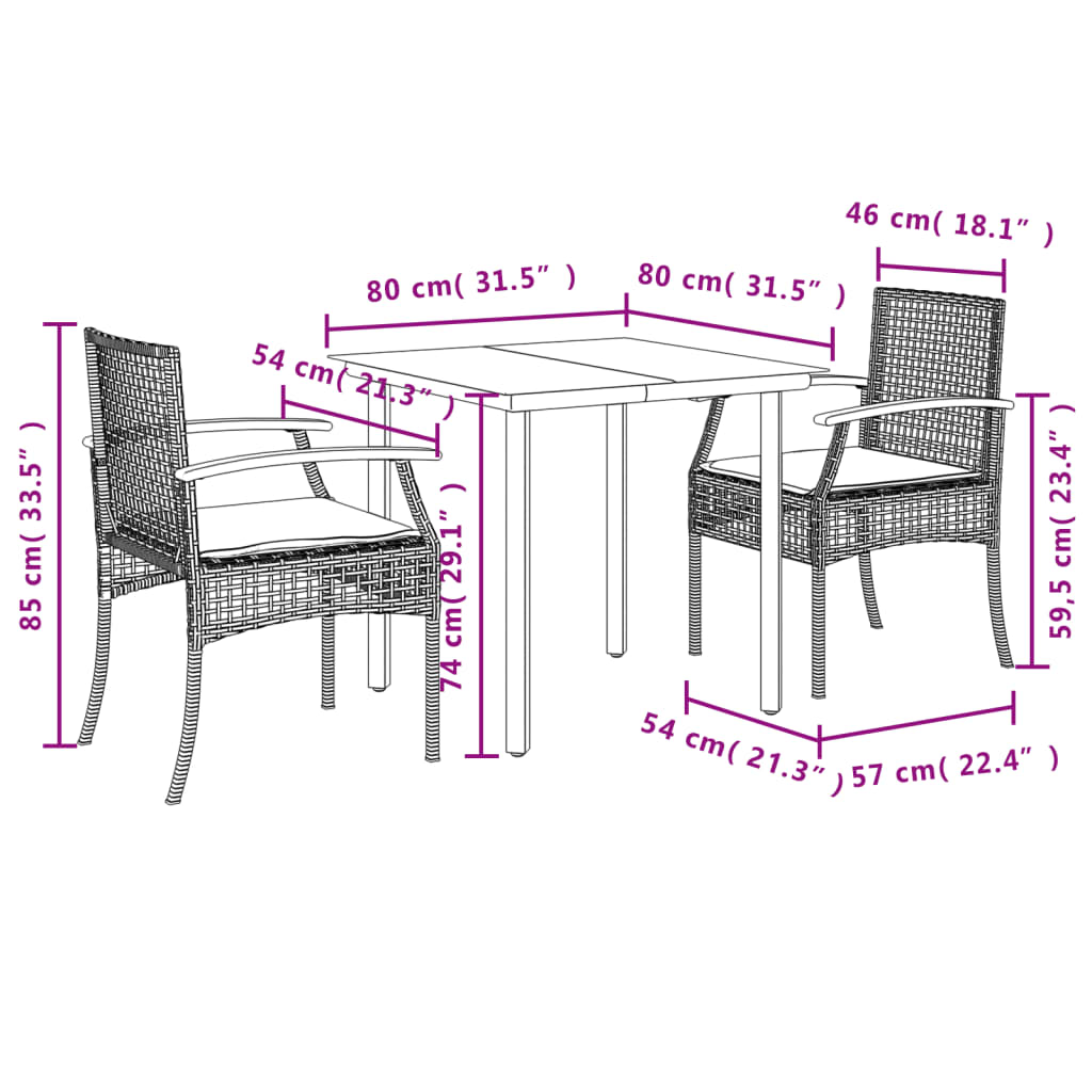 Set Mobilier De Grădină Cu Perne, 3 Piese, , Poliratan
