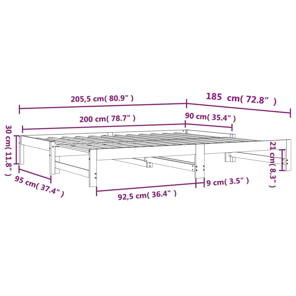 Pat De Zi Cu Extensie, , 90X200Cm, Lemn Masiv De Pin