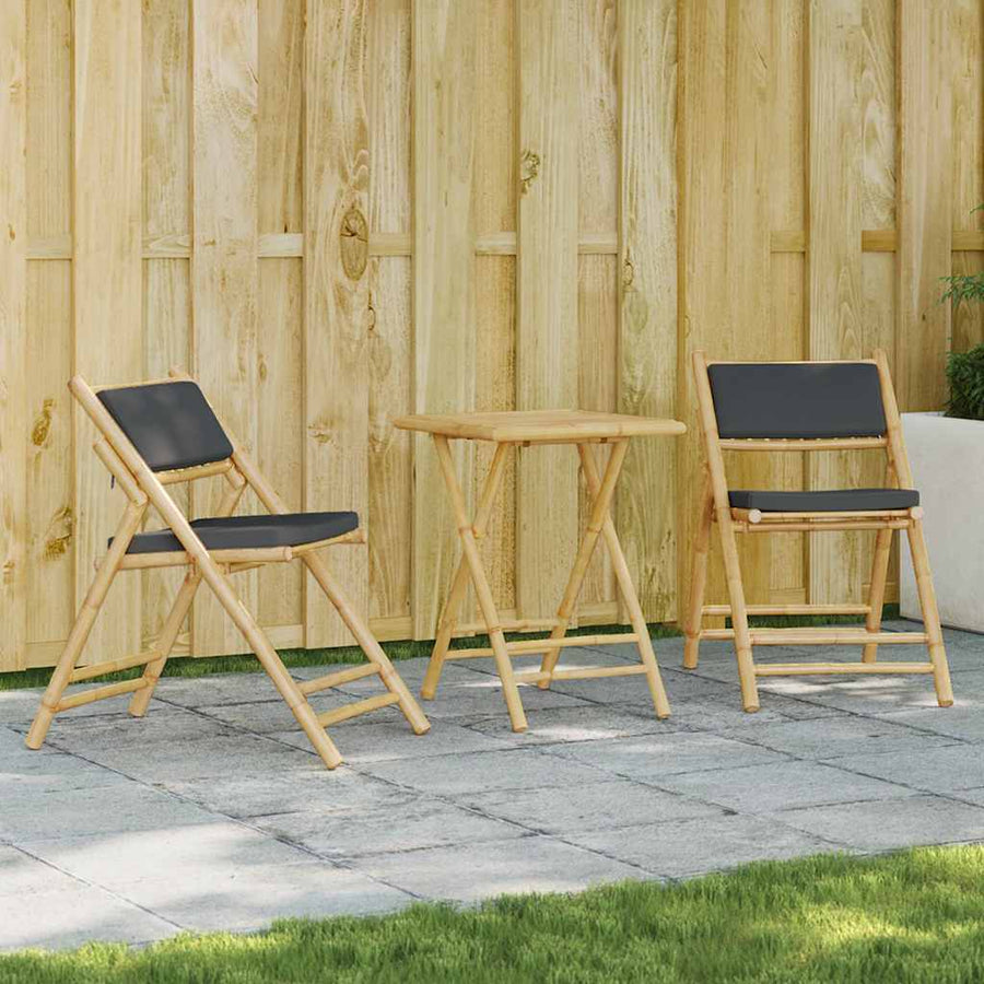 Set De Bistro Pliabil, 3 Piese, Cu Perne , Bambus