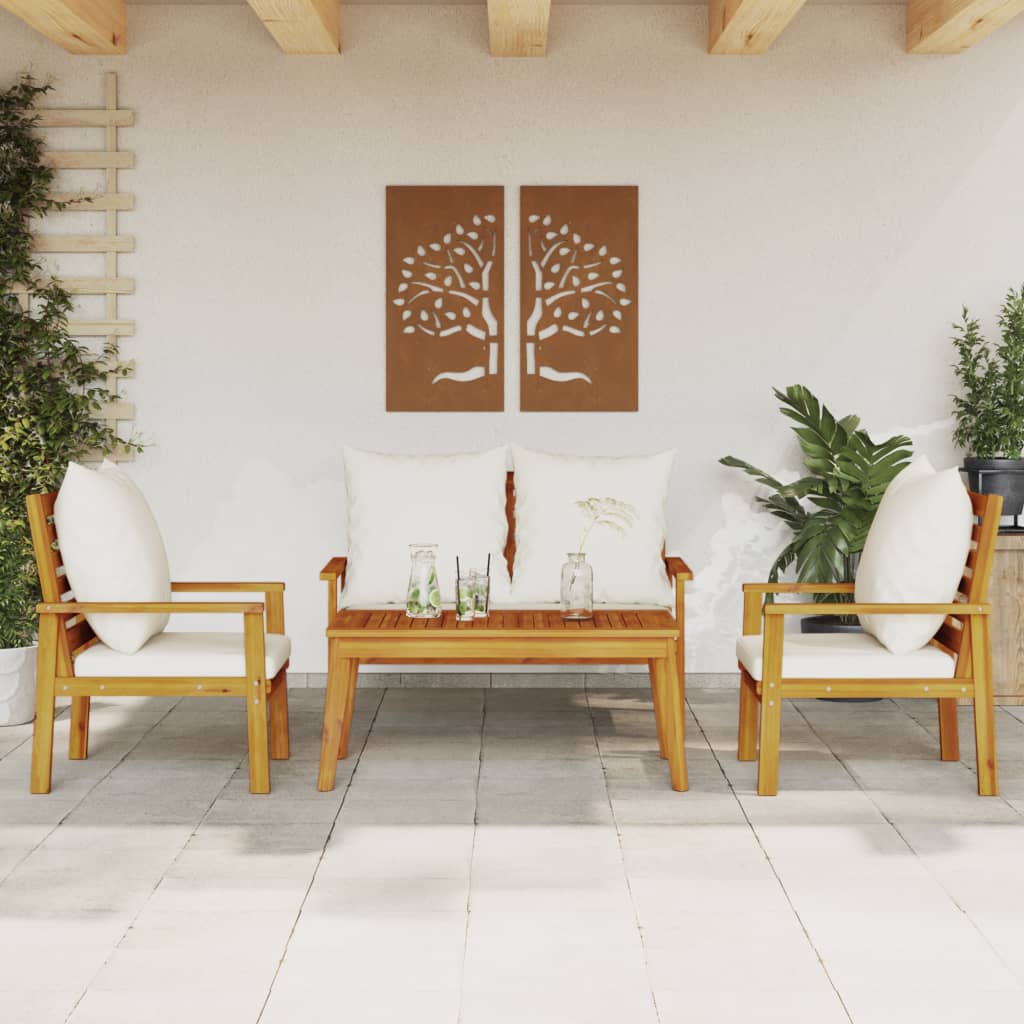 Set Mobilier De Grădină Cu Perne, 3 Piese, Lemn Masiv Acacia
