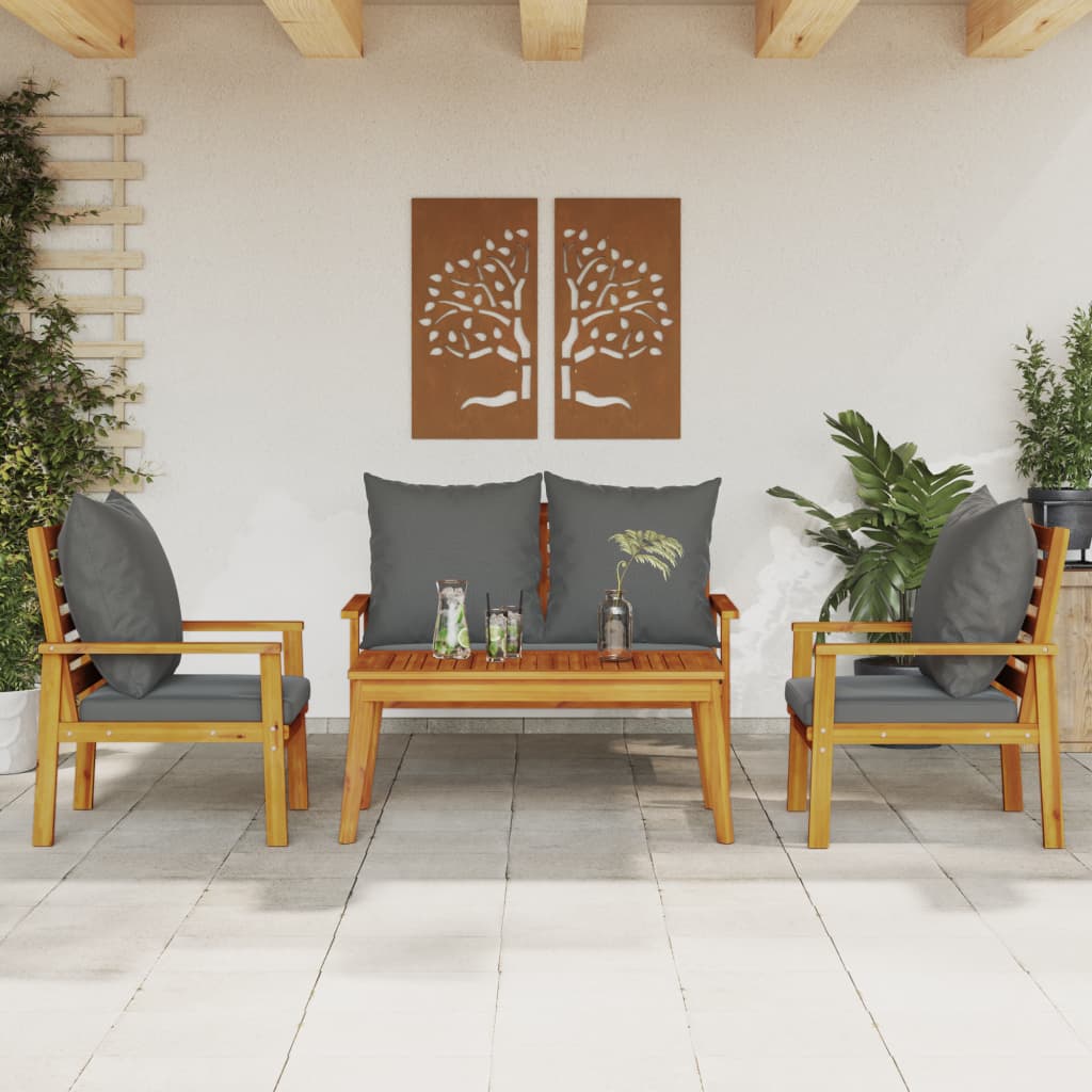 Set Mobilier De Grădină Cu Perne, 3 Piese, Lemn Masiv Acacia
