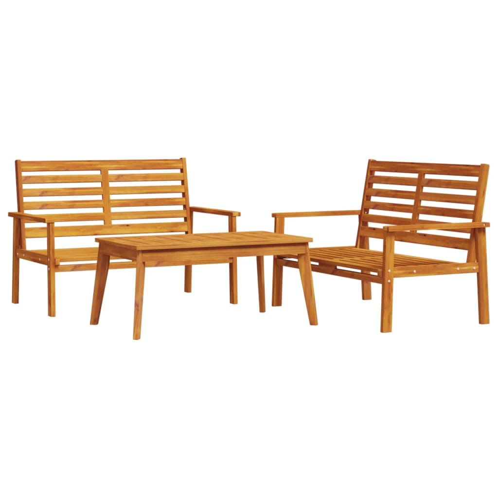 Set Mobilier De Grădină Cu Perne, 3 Piese, Lemn Masiv Acacia