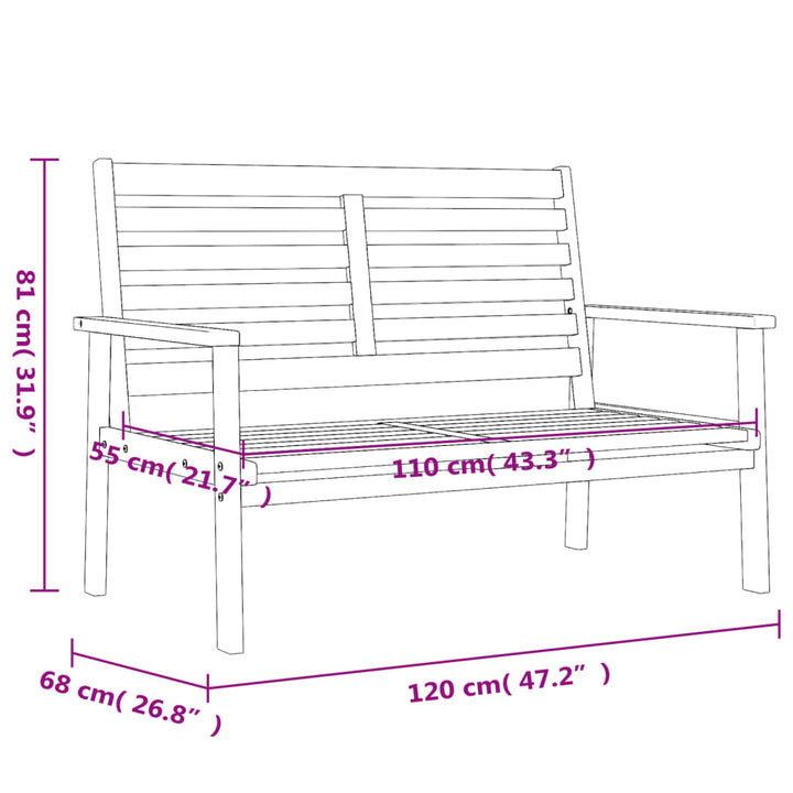 Set Mobilier De Grădină Cu Perne, 3 Piese, Lemn Masiv Acacia