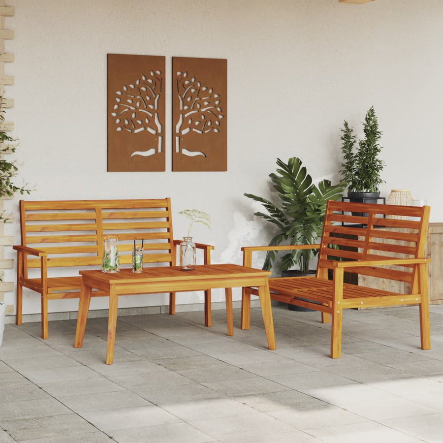 Set Mobilier De Grădină Cu Perne, 3 Piese, Lemn Masiv Acacia