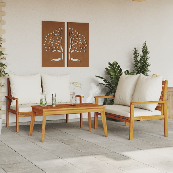 Set Mobilier De Grădină Cu Perne, 3 Piese, Lemn Masiv Acacia