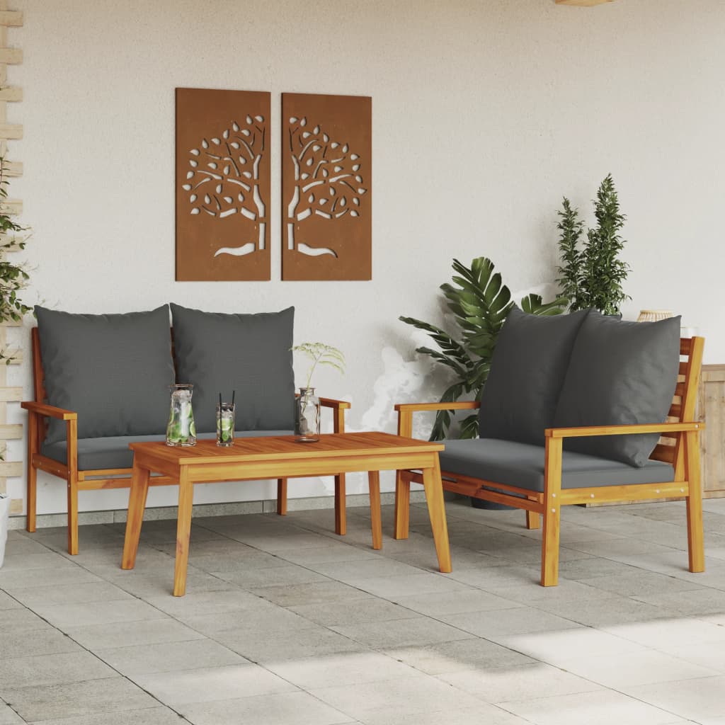 Set Mobilier De Grădină Cu Perne, 3 Piese, Lemn Masiv Acacia