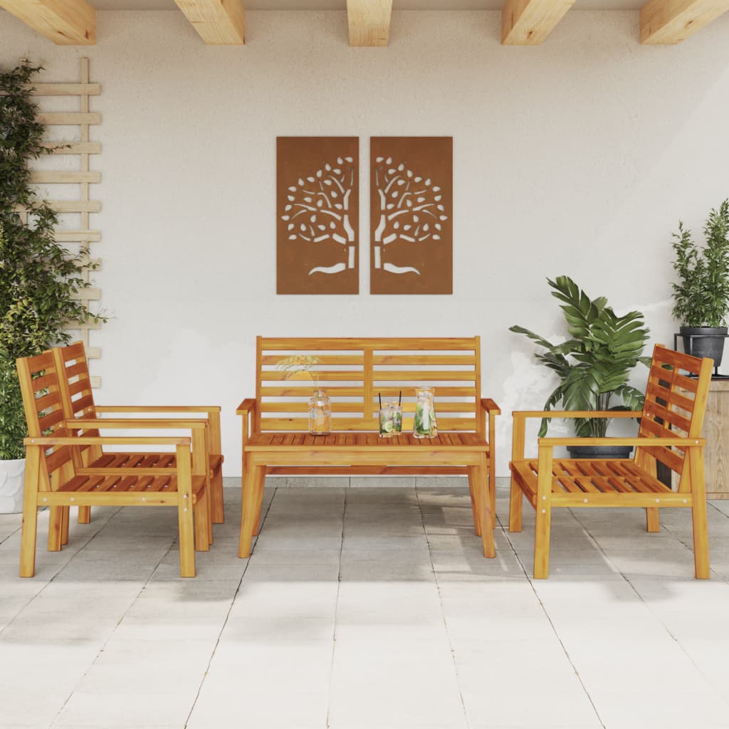 Set Mobilier De Grădină Cu Perne, 3 Piese, Lemn Masiv Acacia