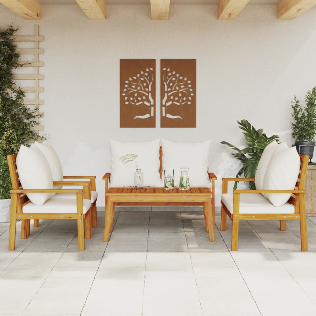 Set Mobilier De Grădină Cu Perne, 3 Piese, Lemn Masiv Acacia