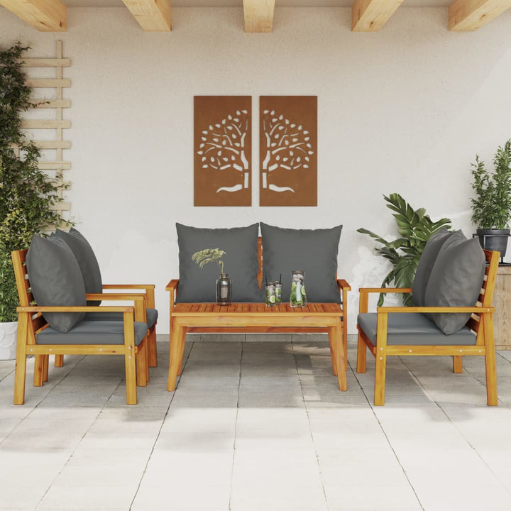 Set Mobilier De Grădină Cu Perne, 3 Piese, Lemn Masiv Acacia