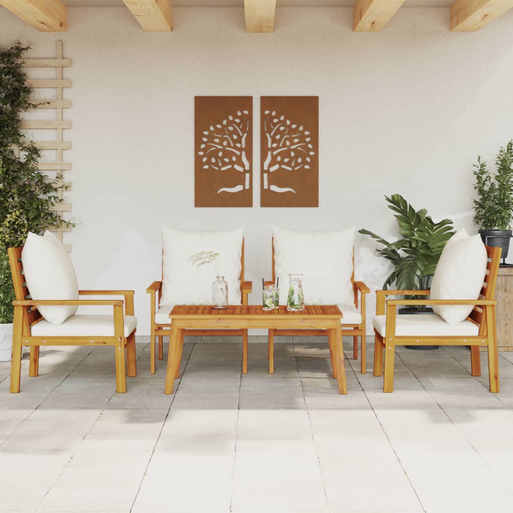 Set Mobilier De Grădină Cu Perne, 3 Piese, Lemn Masiv Acacia