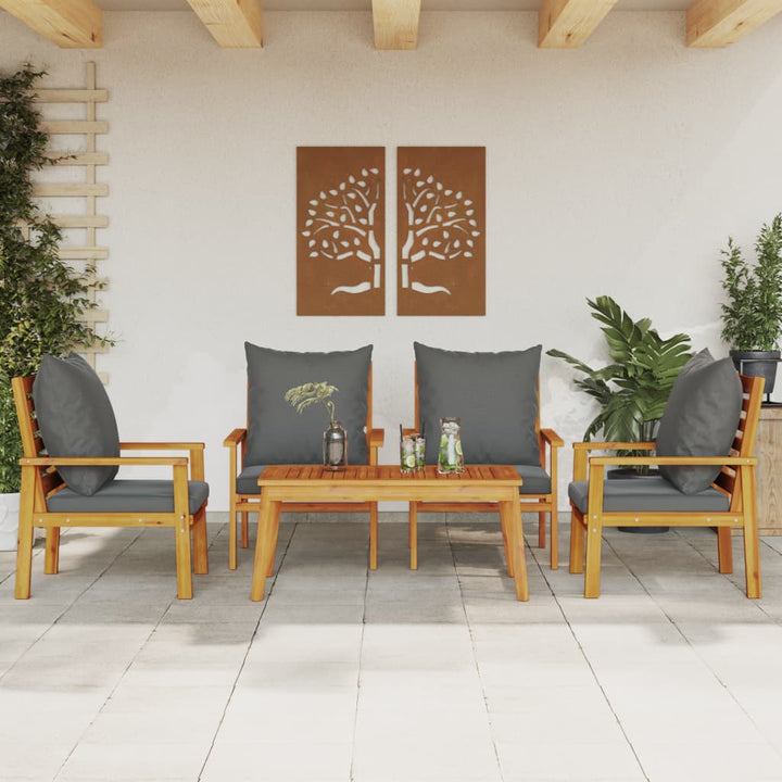 Set Mobilier De Grădină Cu Perne, 3 Piese, Lemn Masiv Acacia
