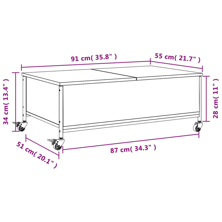 Măsuță Cafea Cu Roți 91X55X34 Cm Lemn Prelucrat