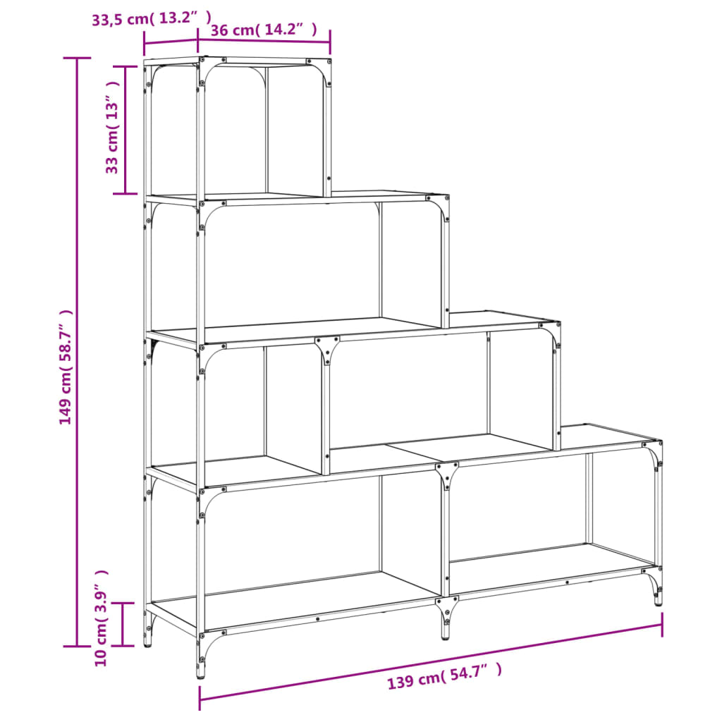 Bibliotecă Cu 4 Niveluri Gri Sonoma 139X33,5X149 Cm Lemn