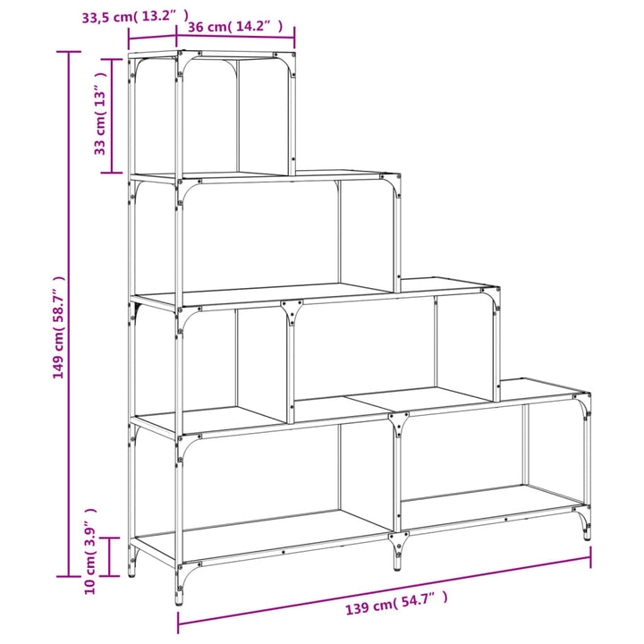 Bibliotecă Cu 4 Niveluri Gri Sonoma 139X33,5X149 Cm Lemn
