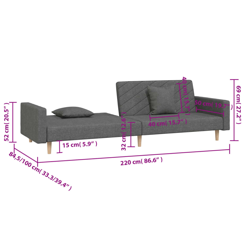 Canapea Extensibilă Cu 2 Locuri, 2 Perne, , Textil