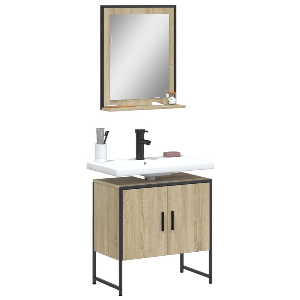 Set Dulapuri Baie, 2 Piese, Gri Sonoma, Lemn Prelucrat