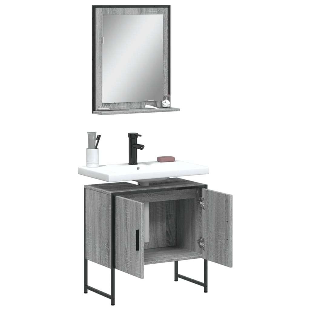 Set Dulapuri Baie, 2 Piese, Gri Sonoma, Lemn Prelucrat