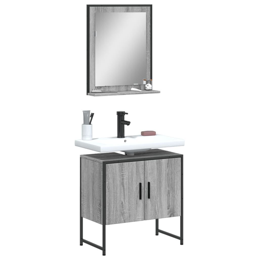 Set Dulapuri Baie, 2 Piese, Gri Sonoma, Lemn Prelucrat