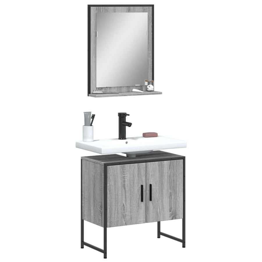 Set Dulapuri Baie, 2 Piese, Gri Sonoma, Lemn Prelucrat