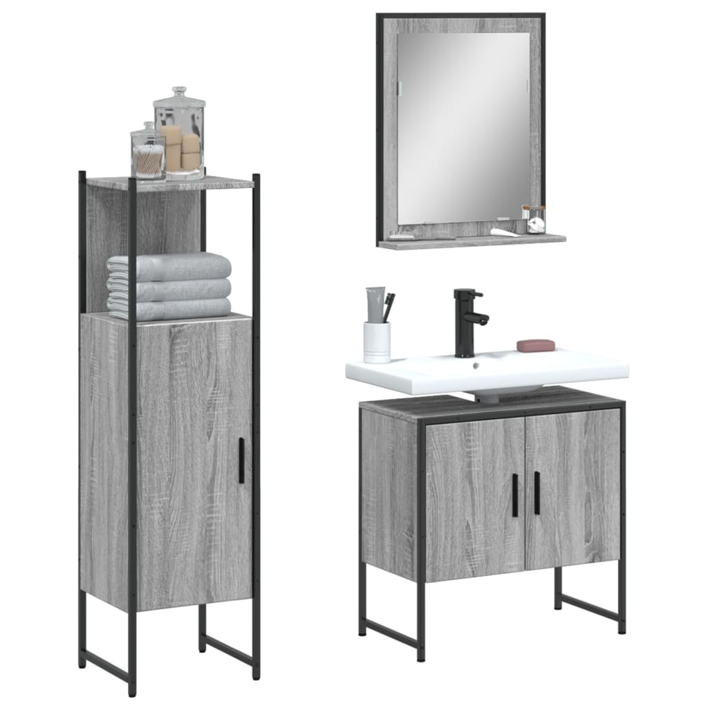 Set Dulapuri De Baie, 3 Piese, Stejar Maro, Lemn Prelucrat