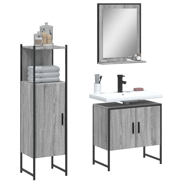 Set Dulapuri De Baie, 3 Piese, Stejar Maro, Lemn Prelucrat