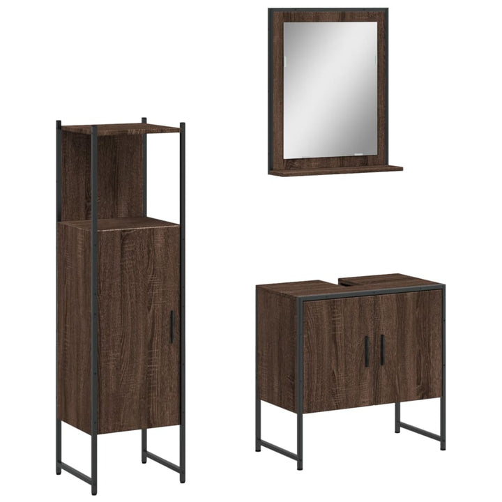 Set Dulapuri De Baie, 3 Piese, Stejar Maro, Lemn Prelucrat