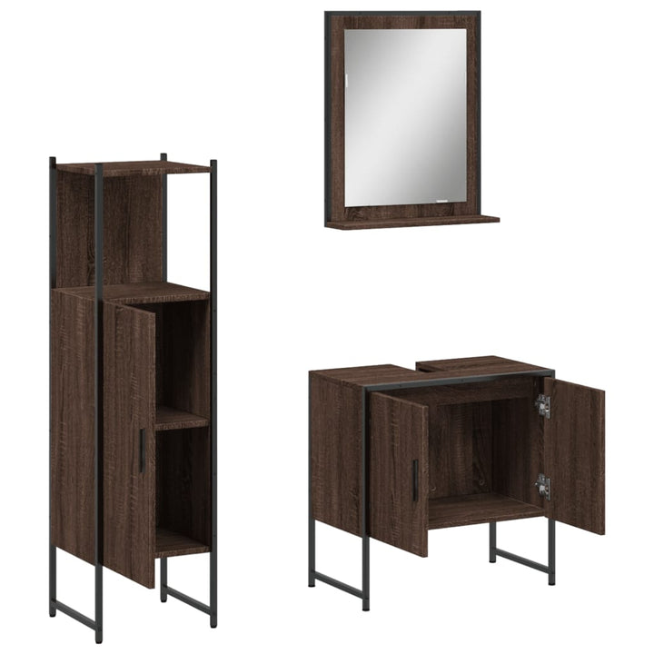 Set Dulapuri De Baie, 3 Piese, Stejar Maro, Lemn Prelucrat