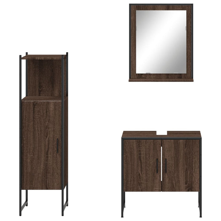 Set Dulapuri De Baie, 3 Piese, Stejar Maro, Lemn Prelucrat