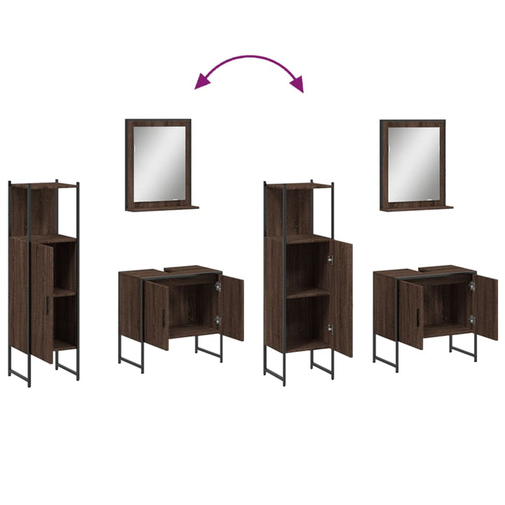 Set Dulapuri De Baie, 3 Piese, Stejar Maro, Lemn Prelucrat