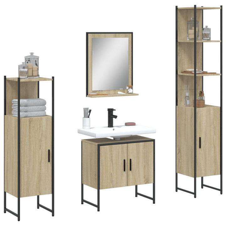 Set Dulapuri De Baie, 4 Piese, , Lemn Prelucrat