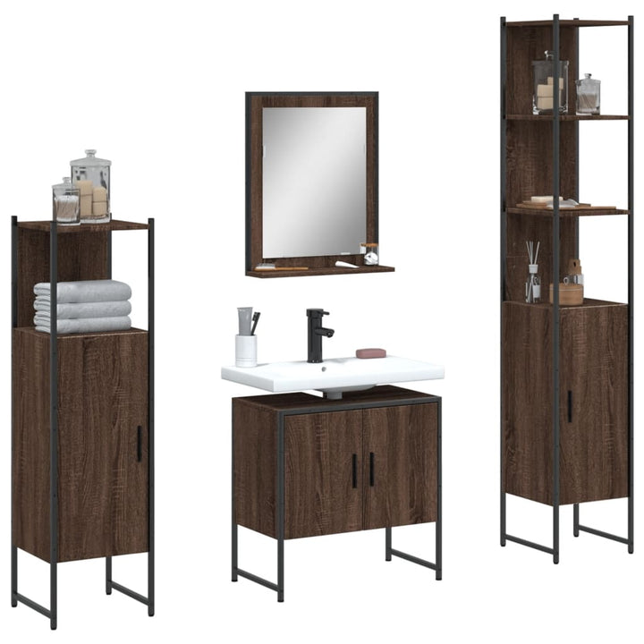 Set Dulapuri De Baie, 4 Piese, , Lemn Prelucrat