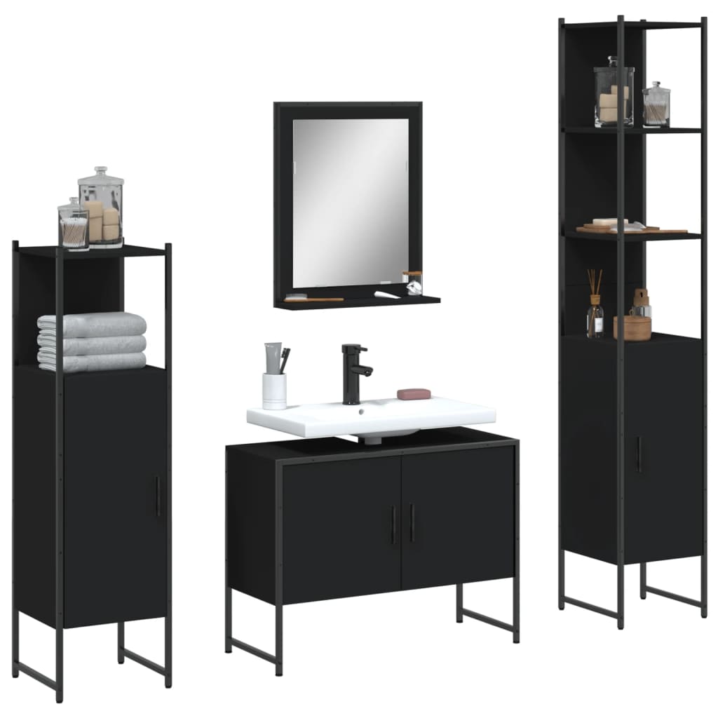 Set Dulapuri De Baie, 4 Piese, Gri Sonoma, Lemn Prelucrat
