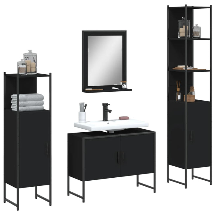Set Dulapuri De Baie, 4 Piese, Gri Sonoma, Lemn Prelucrat