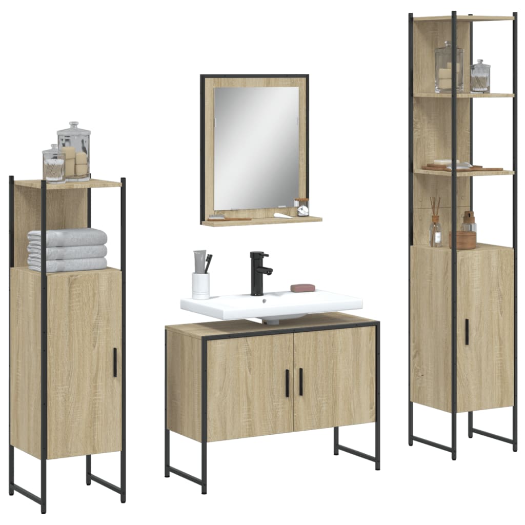 Set Dulapuri De Baie, 4 Piese, Gri Sonoma, Lemn Prelucrat