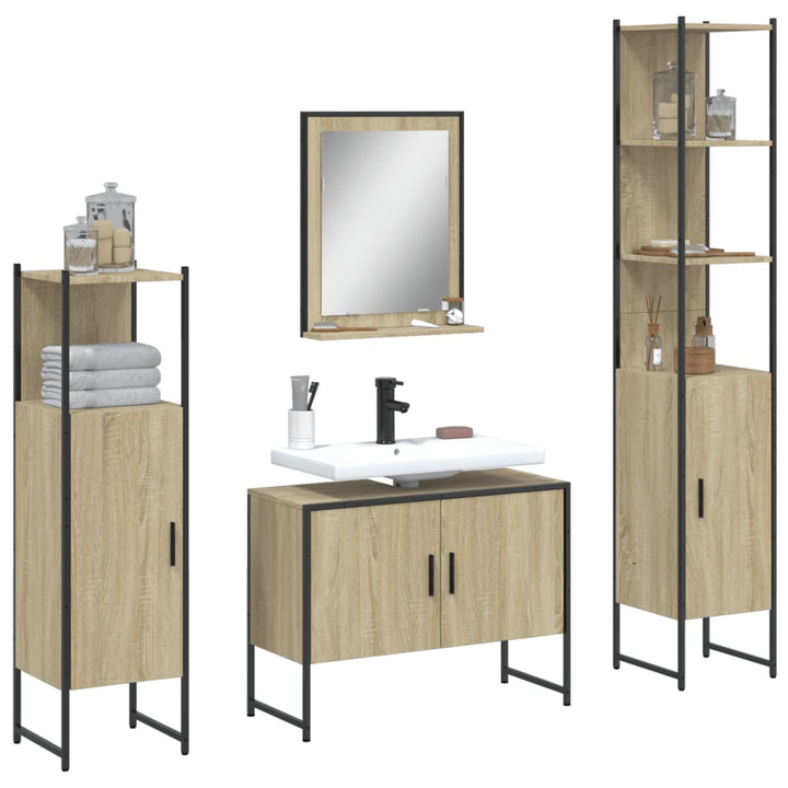 Set Dulapuri De Baie, 4 Piese, Gri Sonoma, Lemn Prelucrat